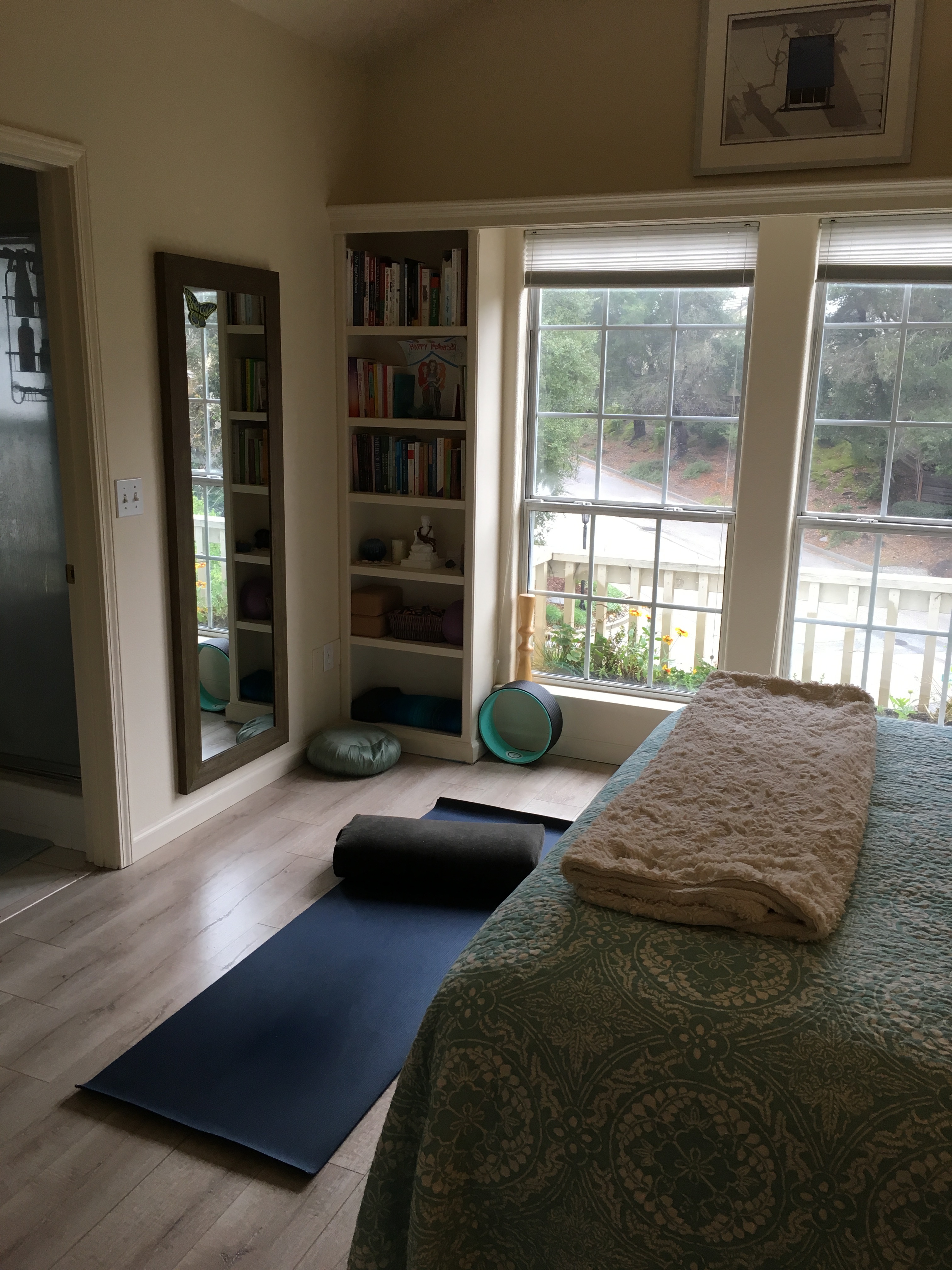 Home Yoga Space with Mat at Foot of Bed